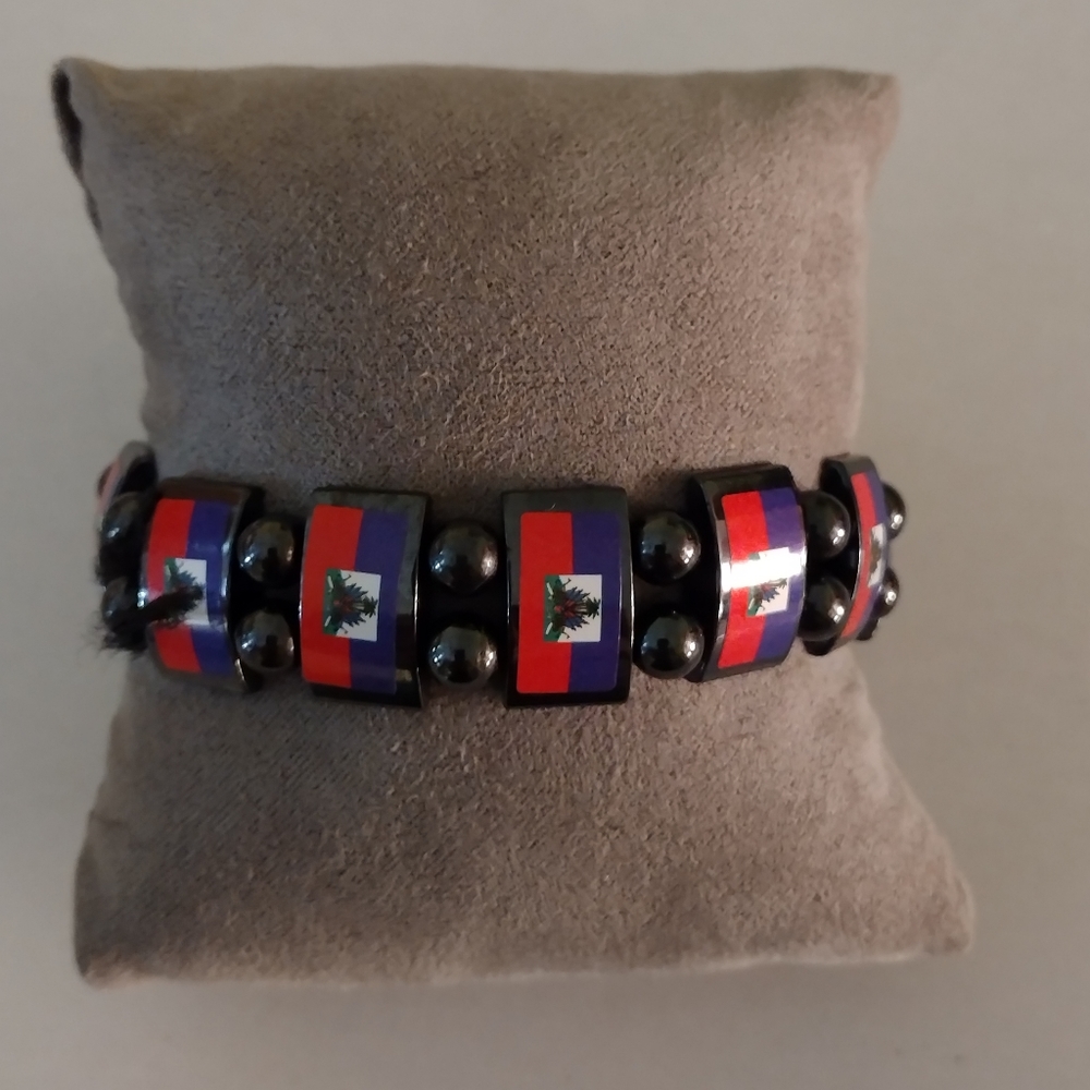 Beaded Flag Bracelet- Haiti